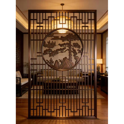 201 304 Laser Cutting Gold Plated Metal Screen Art Carved Partition for High-End Hotel Lobby