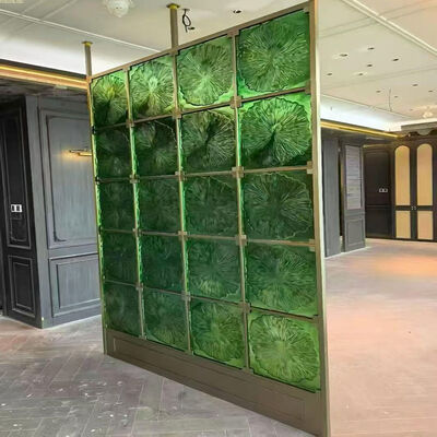 Good price Luxury Emerald Green Glass Stainless Steel Room Divider Decorative Screen For Villa Interior Project online